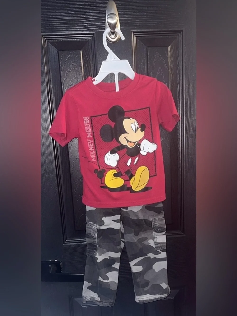 Disney Mickey Mouse Red T-Shirt & Gray Camo Pajama Set